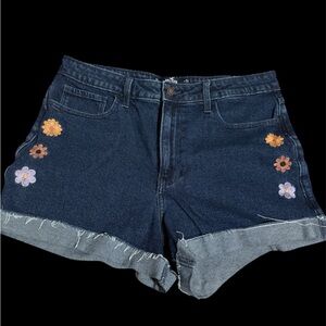 Hollister Blue and Orange Jean Shorts with Distressed Details